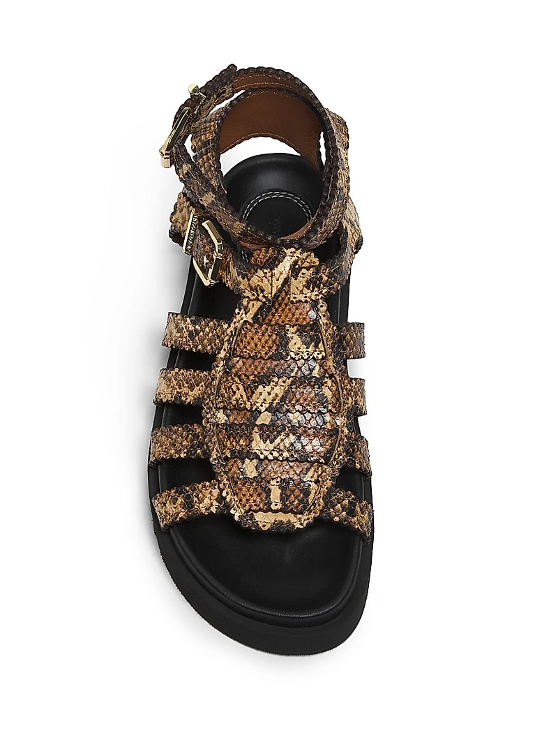 Goldie Snake-Embossed Leather Gladiator Sandals
