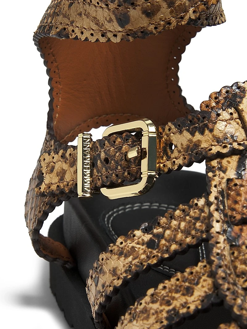 Goldie Snake-Embossed Leather Gladiator Sandals