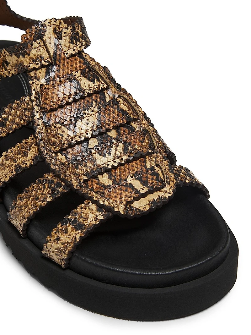 Goldie Snake-Embossed Leather Gladiator Sandals