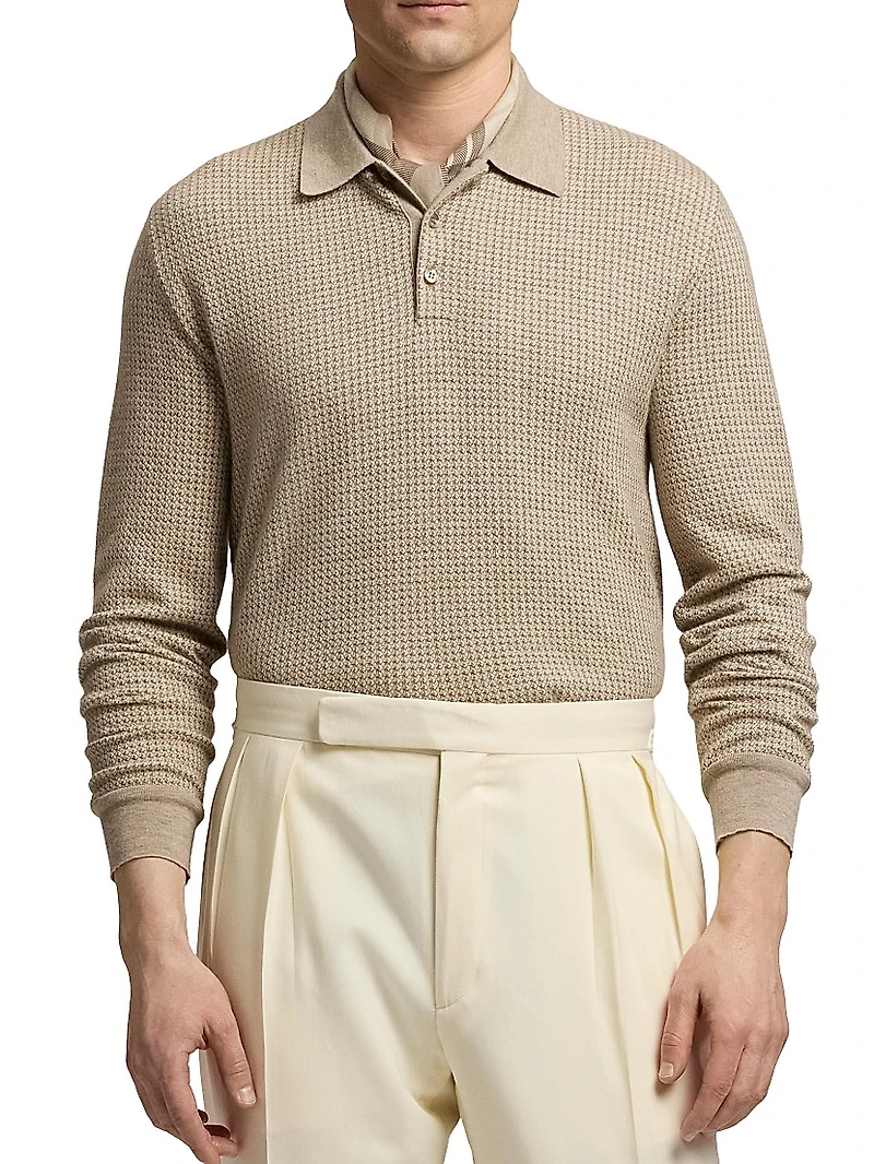Houndstooth Cashmere Polo Sweater