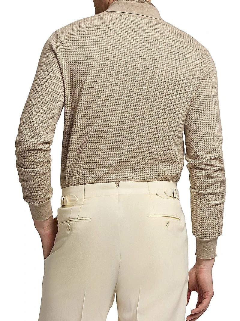 Houndstooth Cashmere Polo Sweater