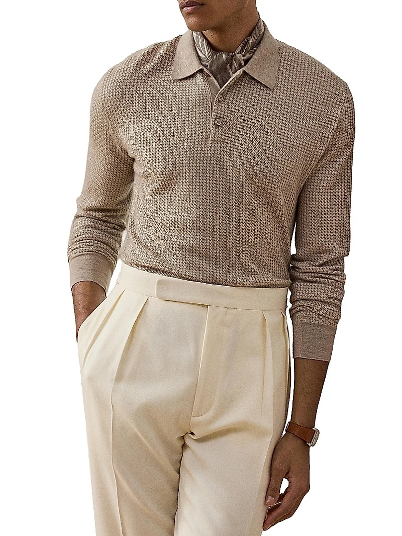 Houndstooth Cashmere Polo Sweater