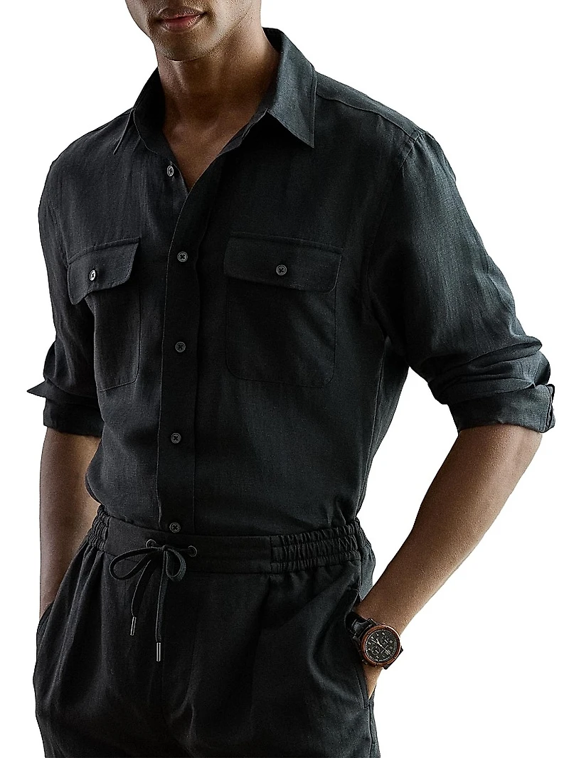 Silk-Linen Canvas Shirt