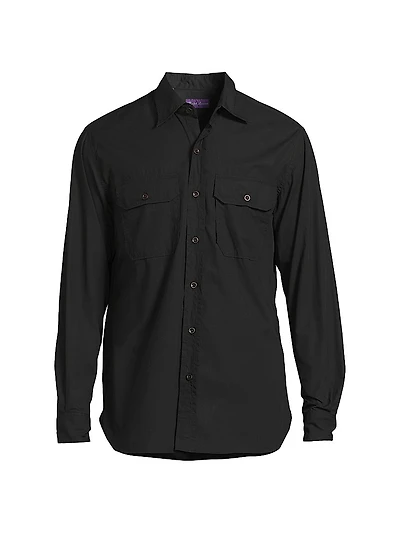Sueded Cotton Poplin Button-Front Shirt