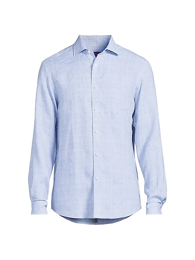 Glen Check Linen Button-Front Shirt