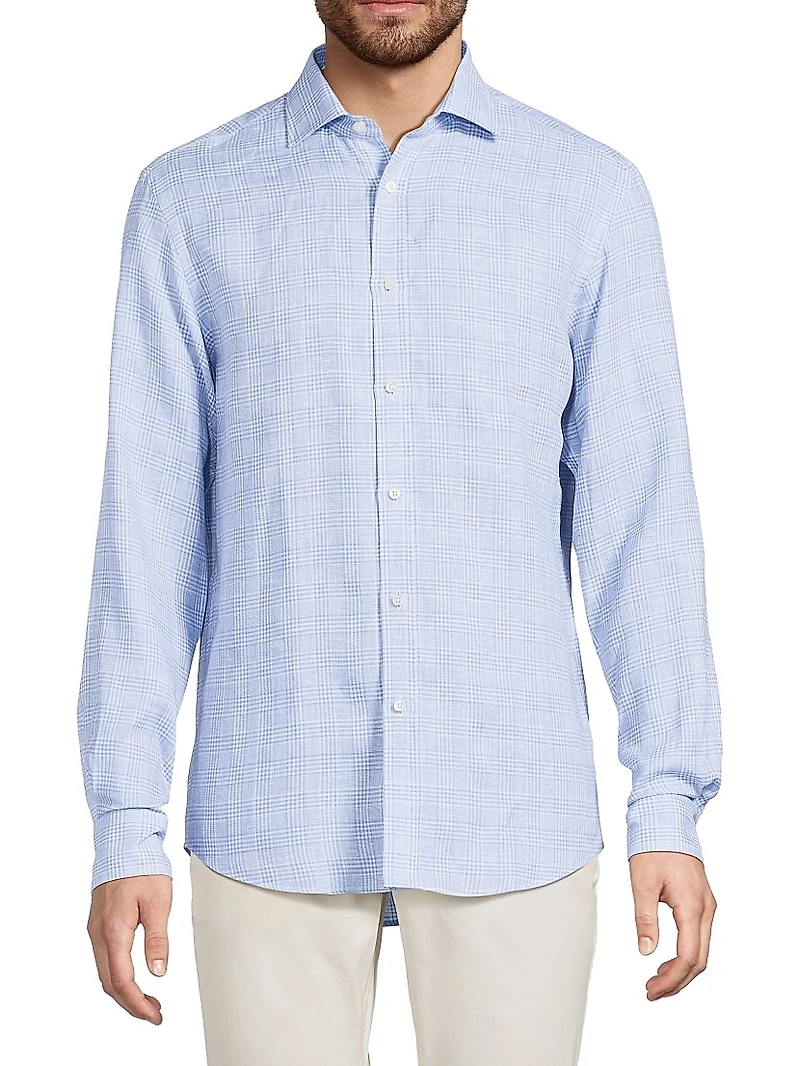 Glen Check Linen Button-Front Shirt