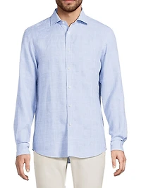 Glen Check Linen Button-Front Shirt
