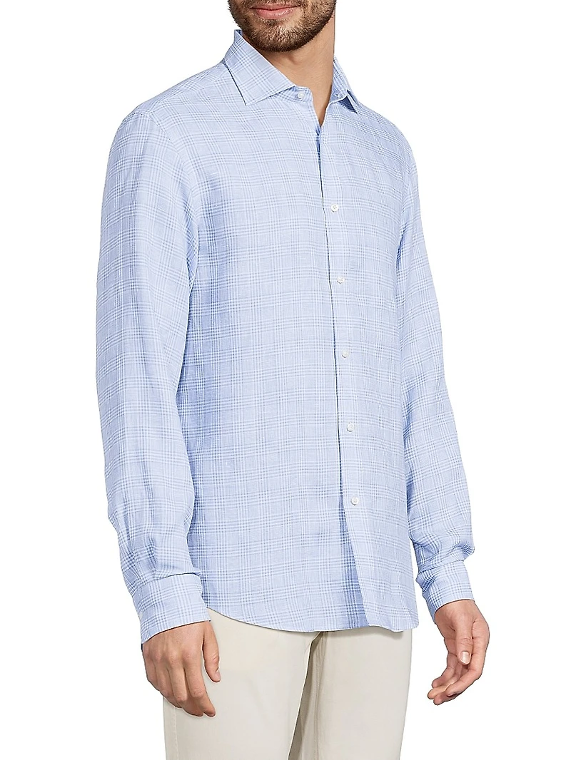 Glen Check Linen Button-Front Shirt