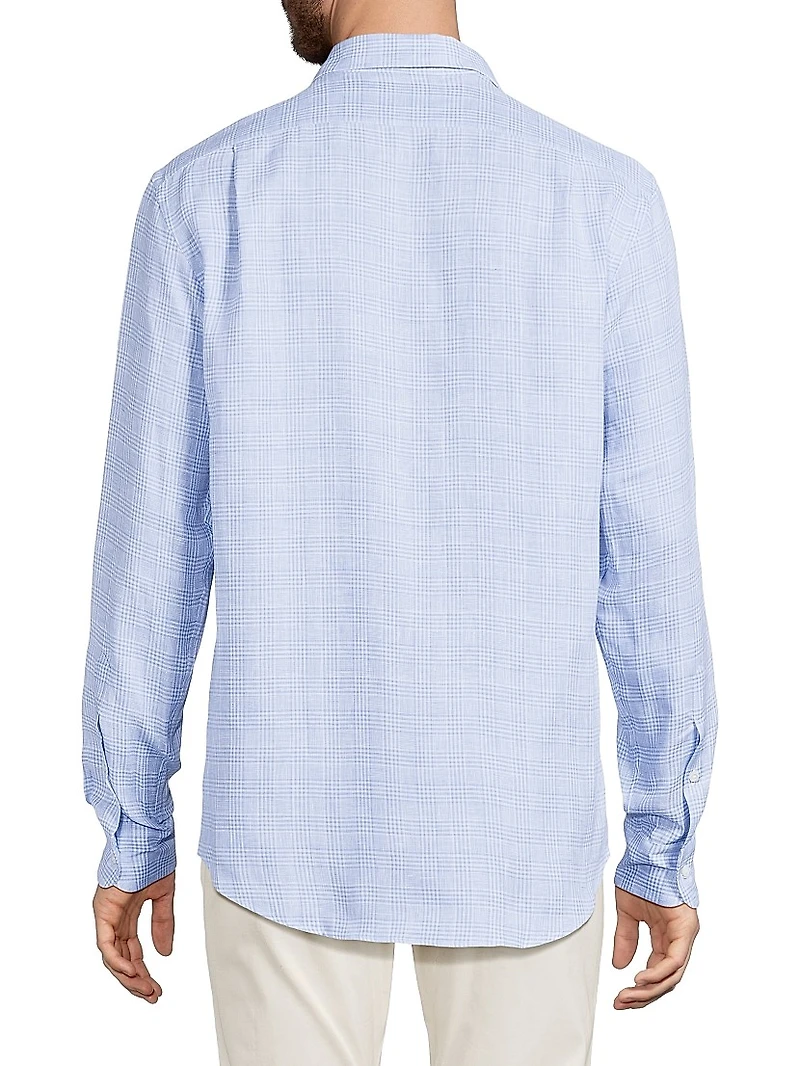 Glen Check Linen Button-Front Shirt