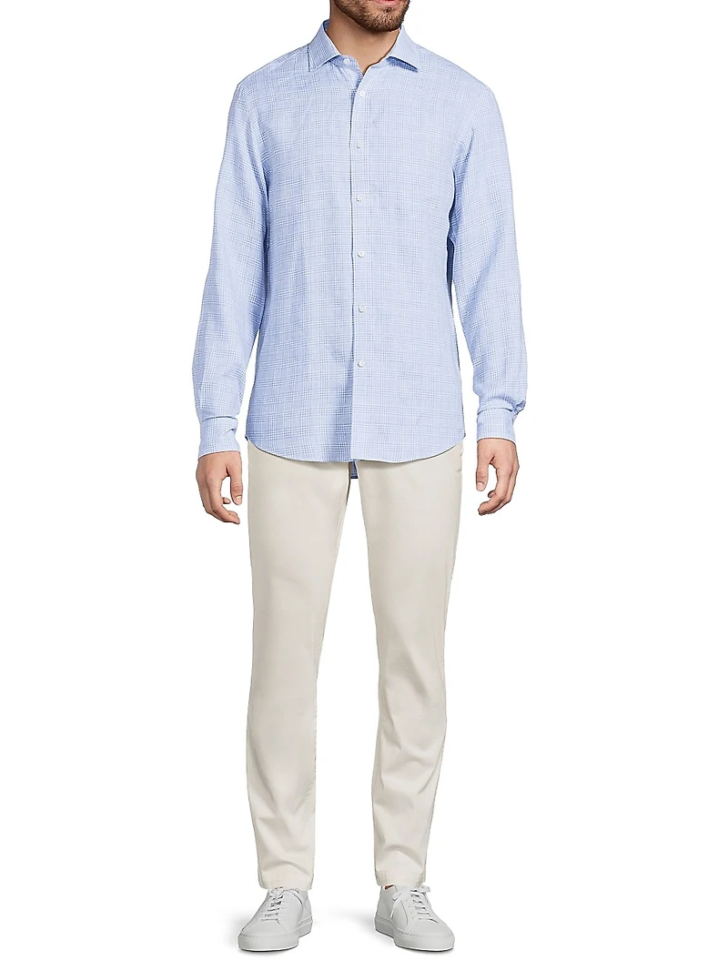 Glen Check Linen Button-Front Shirt