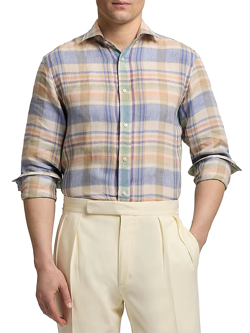 Plaid Linen Button-Down Shirt