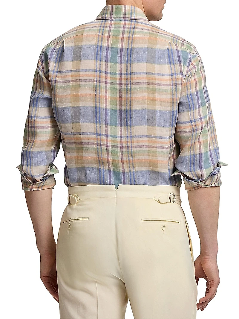 Plaid Linen Button-Down Shirt