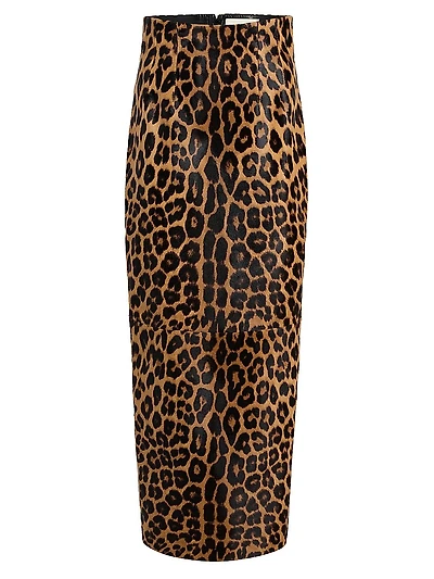Loxley Leopard-Print Calf Hair Pencil Skirt