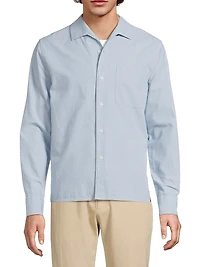 Chambray Open Collar Button-Front Shirt