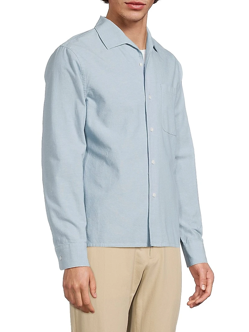 Chambray Open Collar Button-Front Shirt