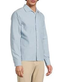 Chambray Open Collar Button-Front Shirt