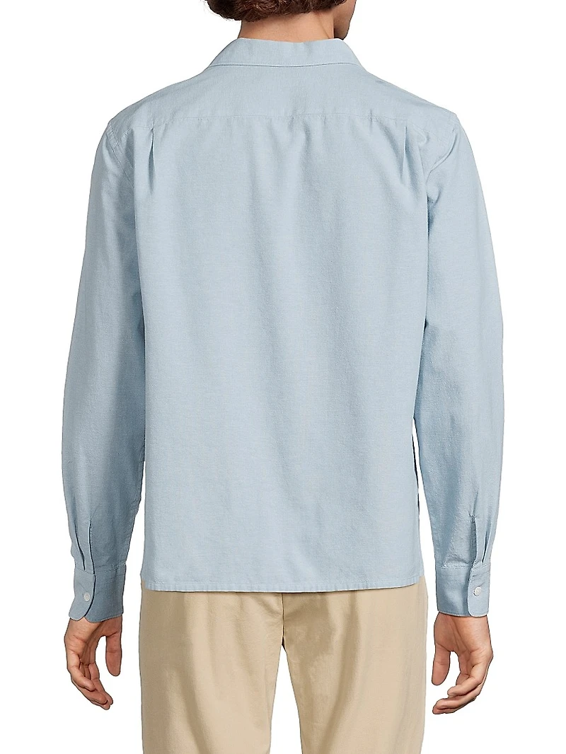 Chambray Open Collar Button-Front Shirt