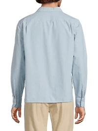 Chambray Open Collar Button-Front Shirt