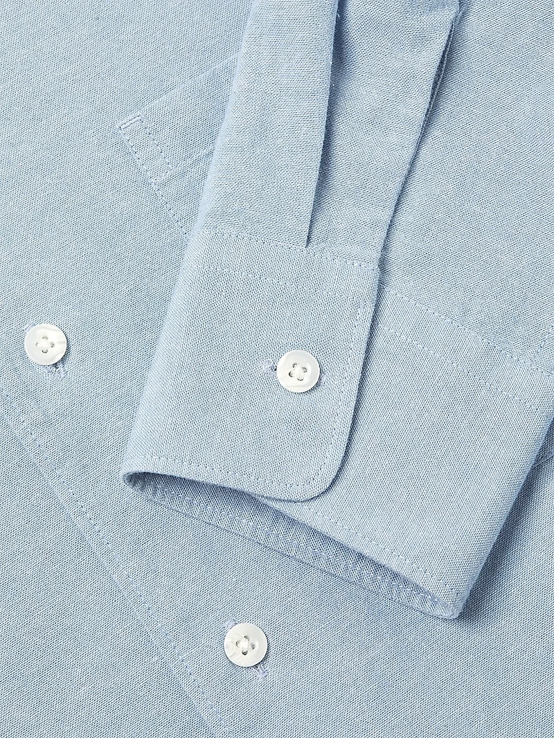 Chambray Open Collar Button-Front Shirt
