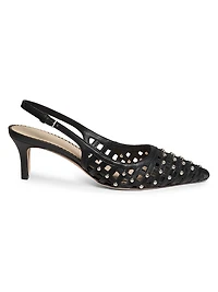 Rena 60MM Studded Cage Leather Slingback Pumps