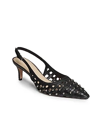 Rena 60MM Studded Cage Leather Slingback Pumps