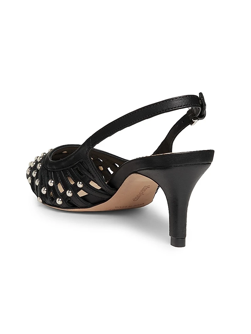 Rena 60MM Studded Cage Leather Slingback Pumps