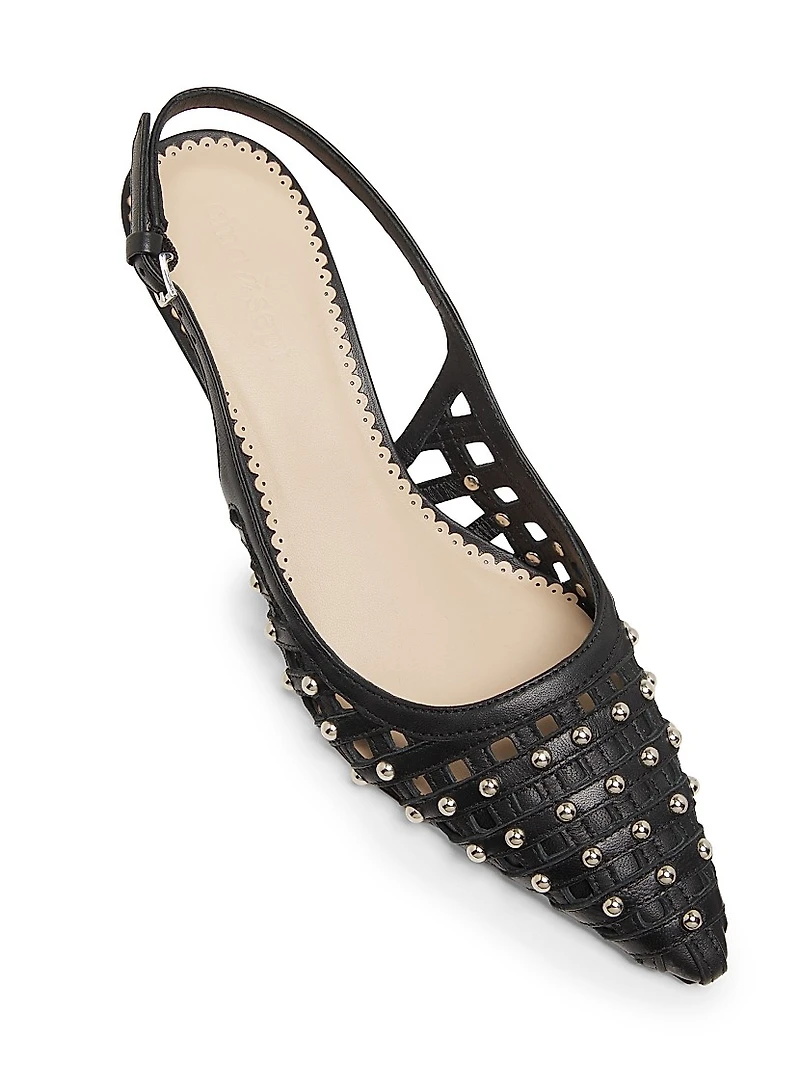 Rena 60MM Studded Cage Leather Slingback Pumps