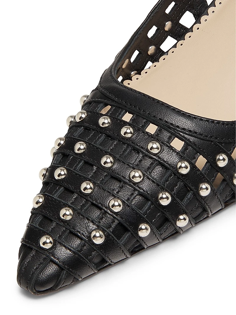 Rena 60MM Studded Cage Leather Slingback Pumps