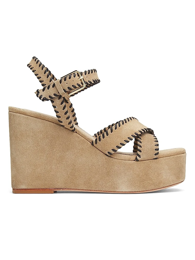 Sasha Whipstitched Suede Wedge Sandals