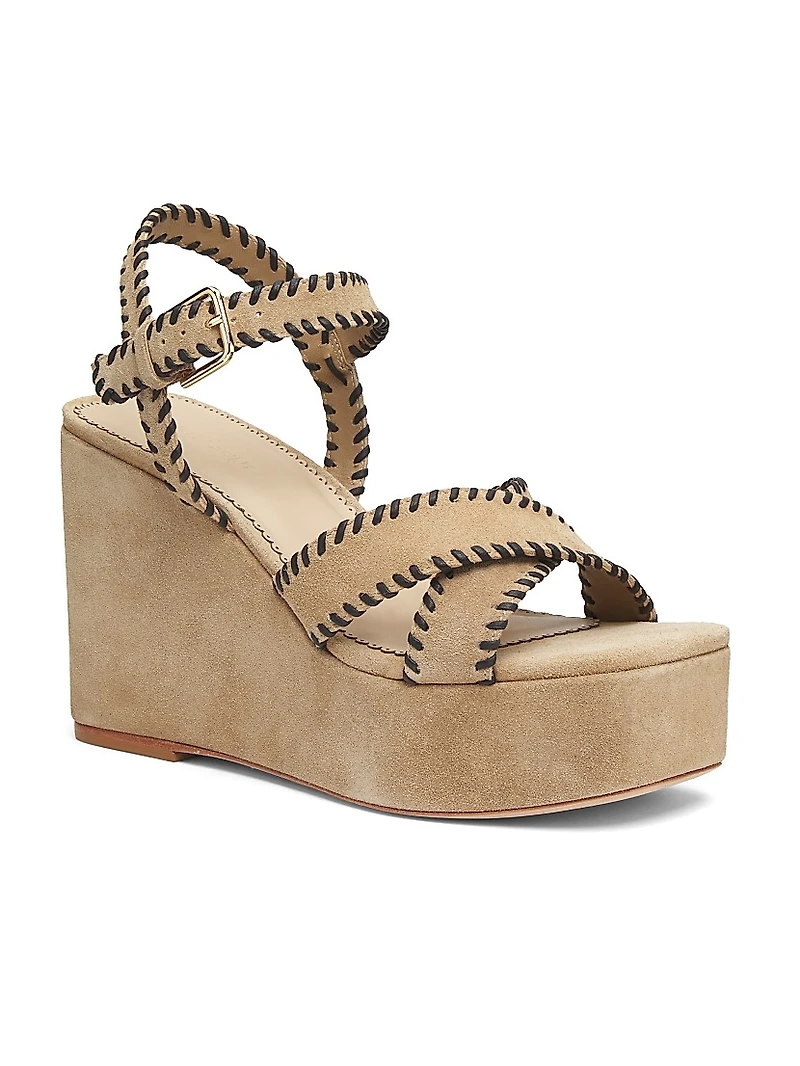 Sasha Whipstitched Suede Wedge Sandals