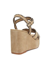 Sasha Whipstitched Suede Wedge Sandals