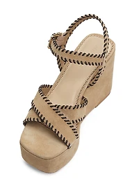 Sasha Whipstitched Suede Wedge Sandals