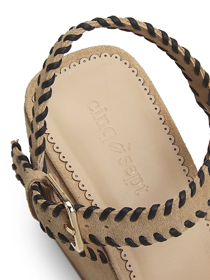 Sasha Whipstitched Suede Wedge Sandals