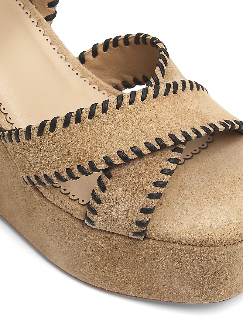 Sasha Whipstitched Suede Wedge Sandals