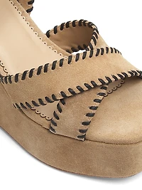 Sasha Whipstitched Suede Wedge Sandals