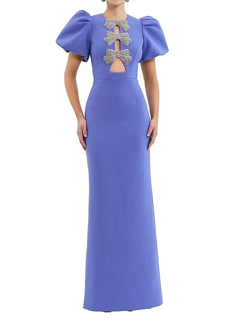 Violette Puff-Sleeve Bow Gown