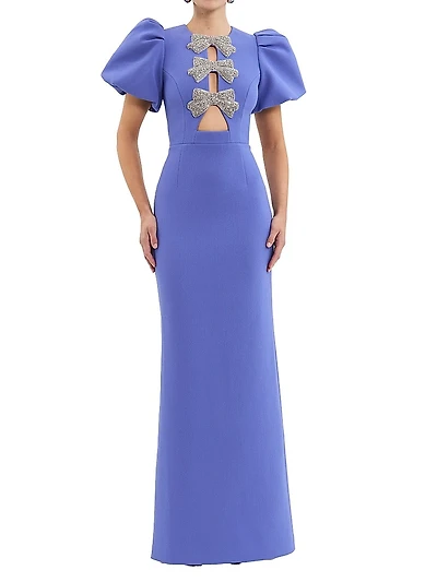 Violette Puff-Sleeve Bow Gown
