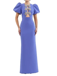 Violette Puff-Sleeve Bow Gown