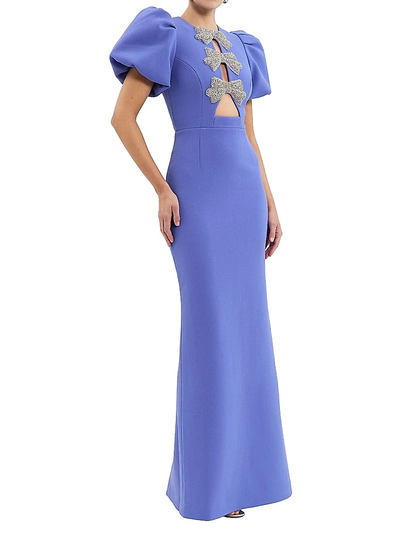 Violette Puff-Sleeve Bow Gown