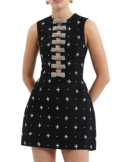 Piper Embellished Bow Stretch-Crepe Minidress