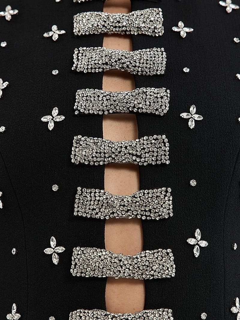 Piper Embellished Bow Stretch-Crepe Minidress