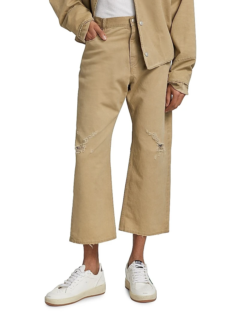 Cotton Distressed Crop Trousers