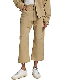 Cotton Distressed Crop Trousers