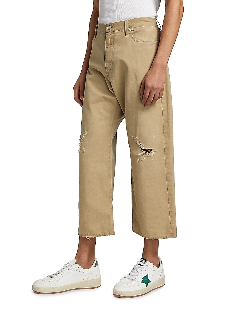 Cotton Distressed Crop Trousers