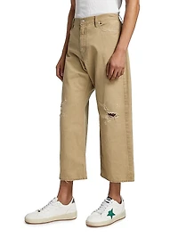 Cotton Distressed Crop Trousers