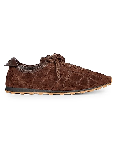 The Tennis Crocodile-Embossed Suede Sneakers