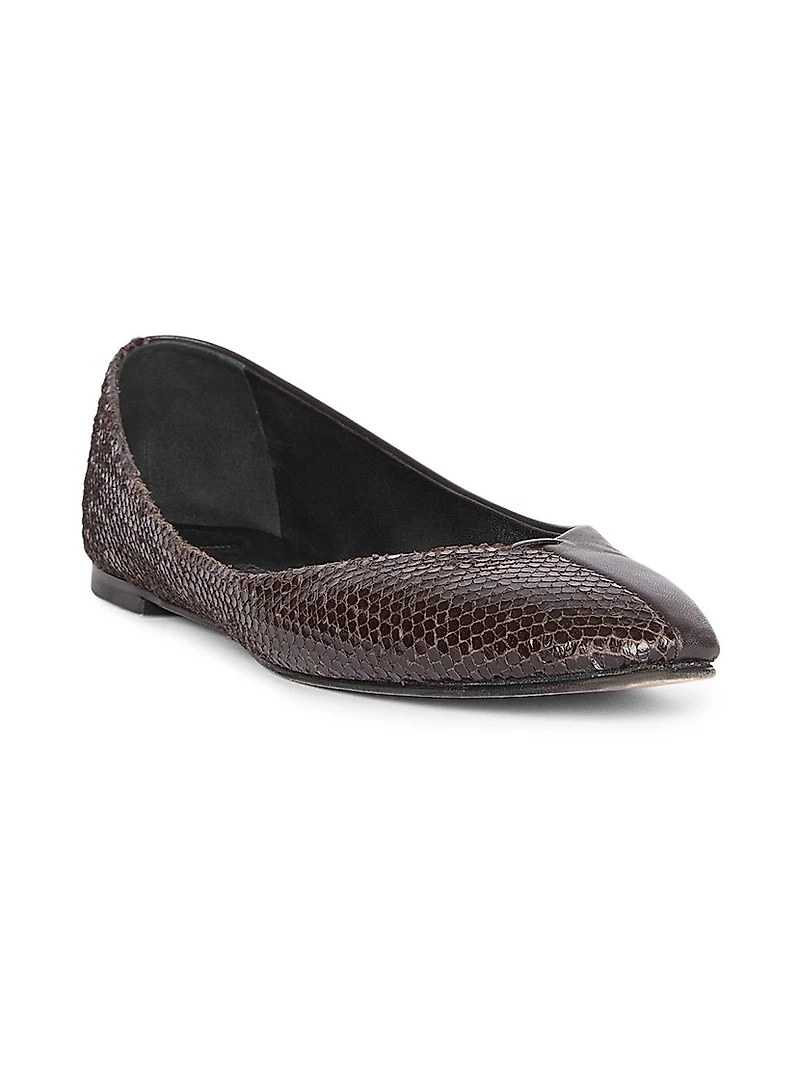 Les Ballerines Snake-Embossed Leather Flats