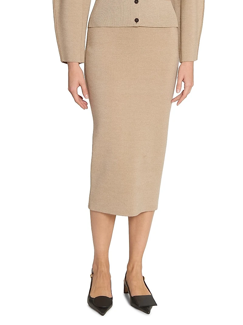 La Jupe Maille Doppio Merino Wool Midi-Skirt