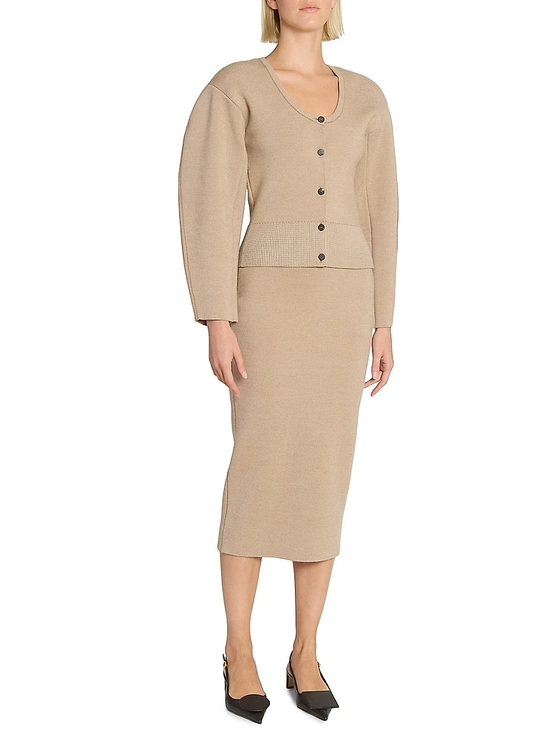 La Jupe Maille Doppio Merino Wool Midi-Skirt