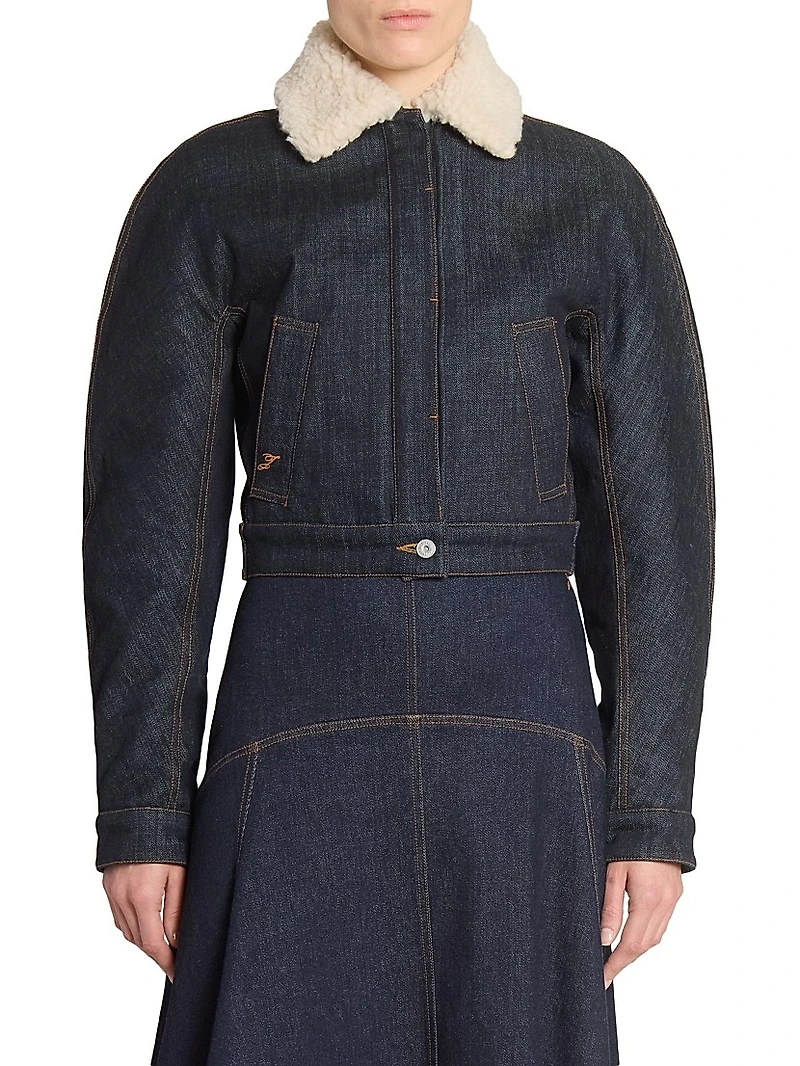 Le Ovalo Cropped Denim Bomber Jacket